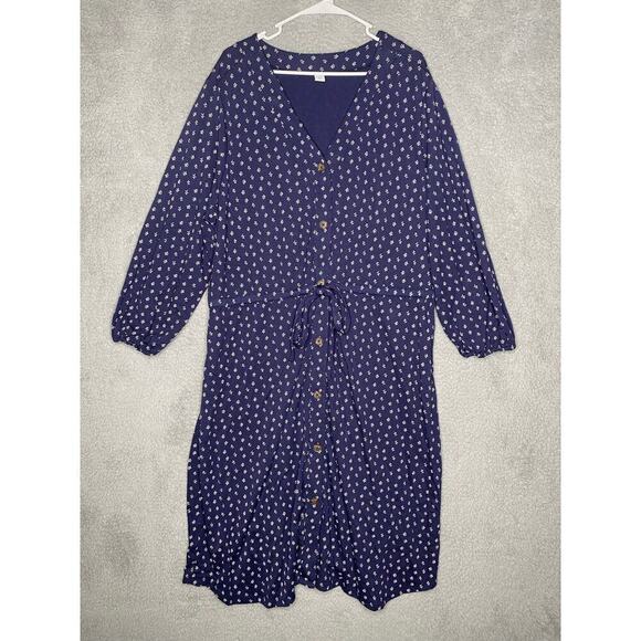 Old Navy plus womens 3x long sleeve button front floral tie waist dress midi - Picture 1 of 7